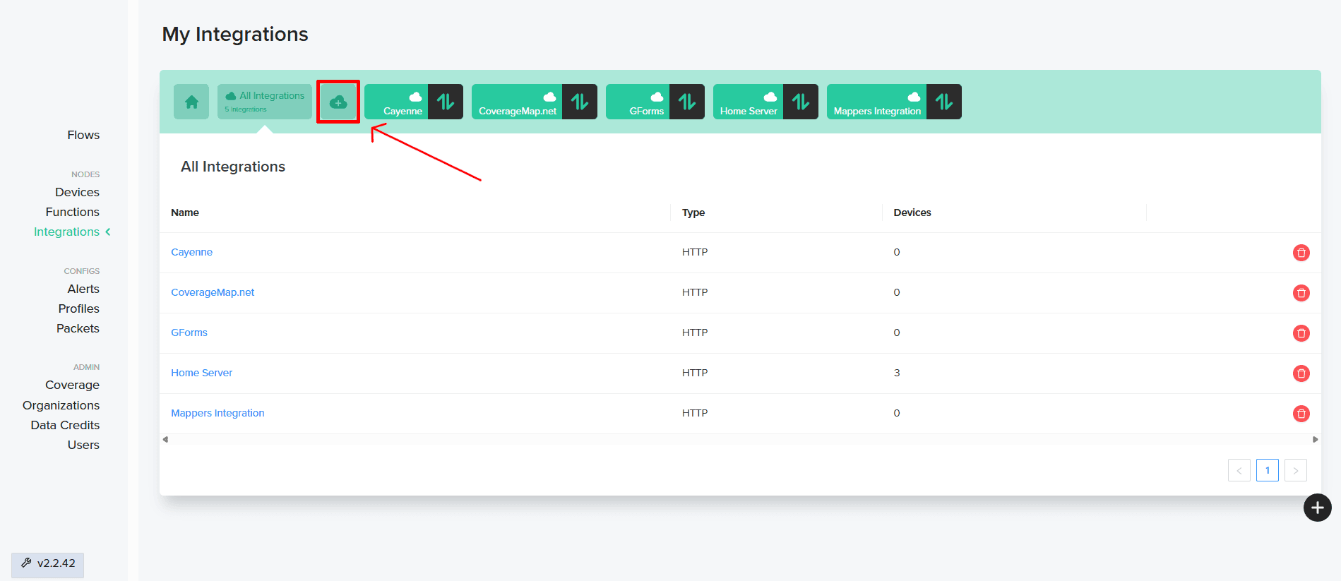 Integration Add Button