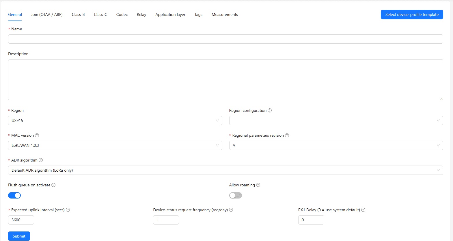 Device Profile Add General Tab