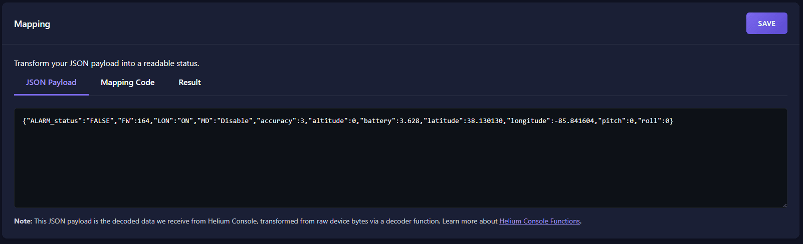 Entering JSON Payload